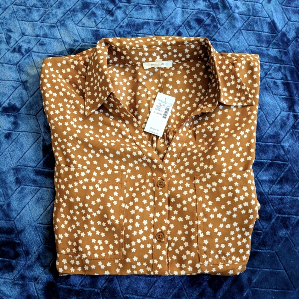 Tan and white floral blouse - Maurice - XL
